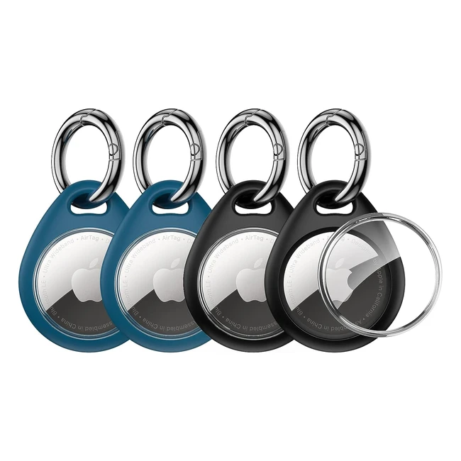 Unbreakcable 360 Protective Case for Airtag - 4 Pack Keyring Holder - Scratch-Resistant Lock Design - Keychain for Key Bag Luggage Pet Collar - Black/Blue