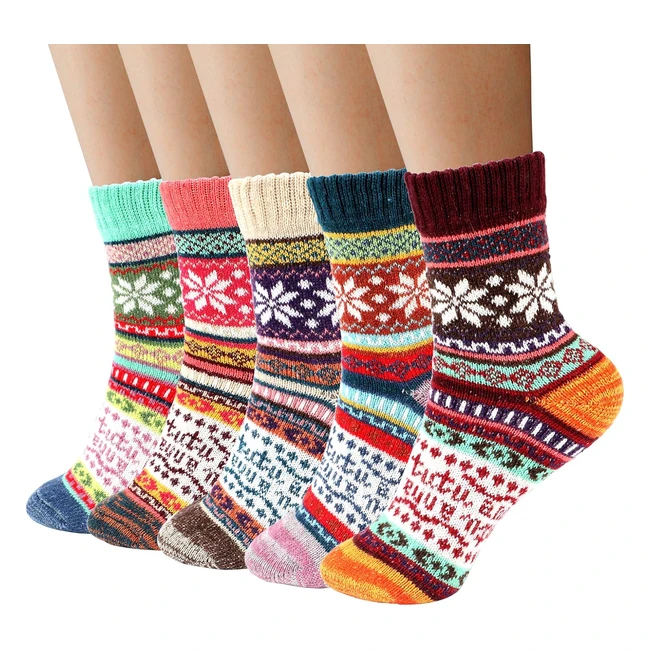 Warm Vintage Style Womens Socks - 5 Pairs - Ideal Christmas Gifts