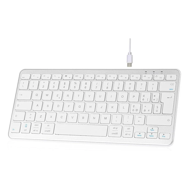 Tastiera Wireless Ricaricabile Qulose - Bluetooth Senza Fili - Layout Italiano QWERTY - Per iOS Android Windows - Argento