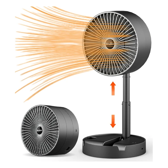 Mini Chauffage d'Appoint Pliable 180, Radiateur Soufflant Electrique Portable Compact, Basse Consommation, Hauteur Réglable, 2 Modes et Protection Surchauffe