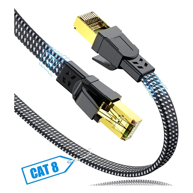 Câble Ethernet 25m Cat 8 RJ45 Double Blindage 40Gbps 2000MHz - Haute Vitesse, Résistant, Compatible avec PC PS5 PS4 Xbox