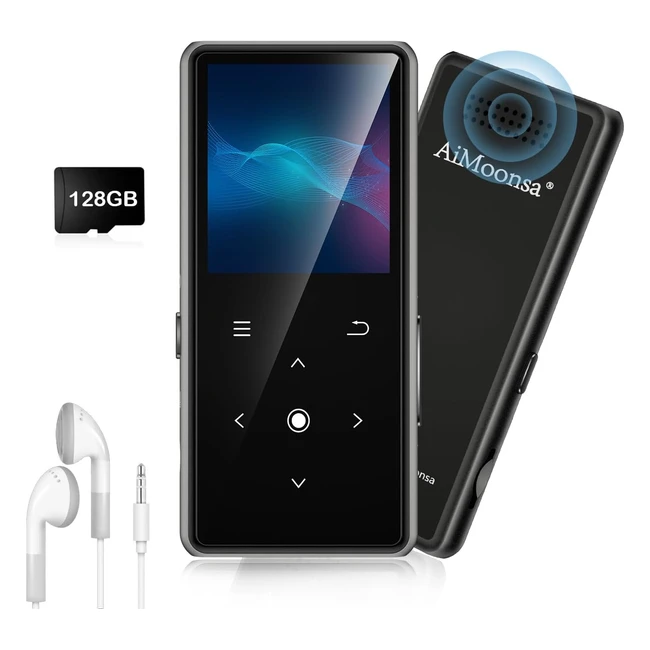 128GB MP3 Player with Bluetooth 52 - Aimoonsa Music Player - Hifi Sound - FM Radio - Voice Recorder - Earphones Included