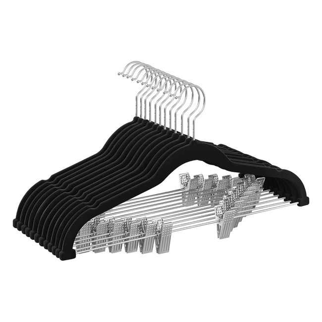 Songmics Trouser Hangers Set of 12 Velvet Hangers with Adjustable Clips - Non-Slip & Space-Saving