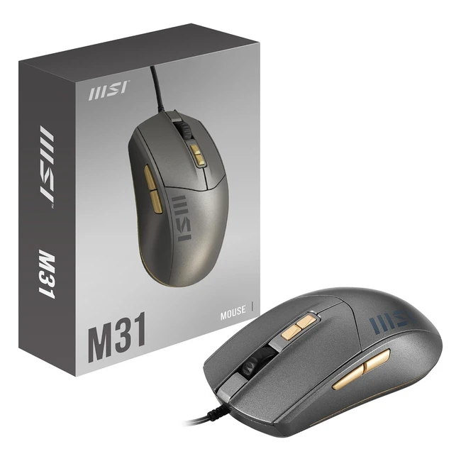 MSI M31 Wired Mouse - Optical Sensor, Symmetrical Design, 3M Clicks, 7 Buttons, 15m Cable