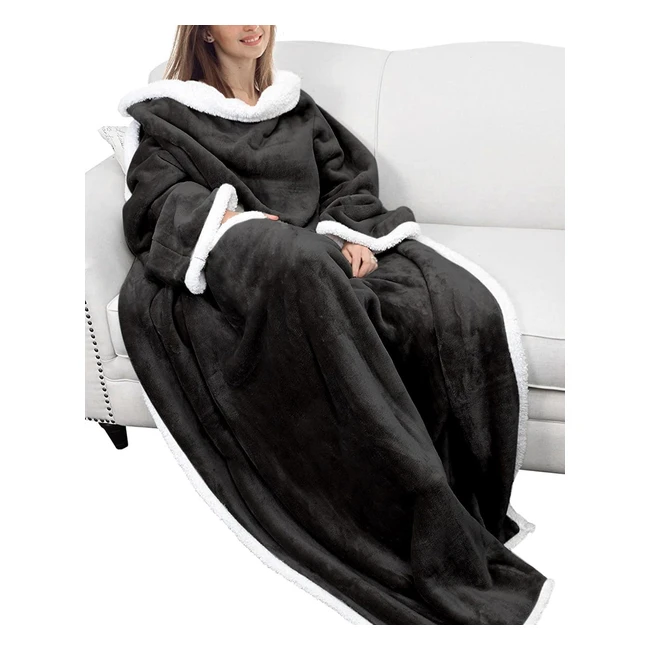 Maxesla Couverture Portable avec Manches et Poches - Plaid Femme Flanelle Microfibre Douce et Chaude - 175 x 130 cm - Idée Cadeau Homme et Femme