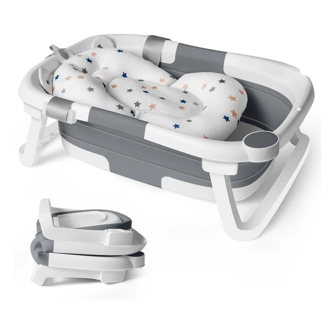 Foldable Baby Bath Tub - Collapsible Portable Newborn-Friendly - Grey