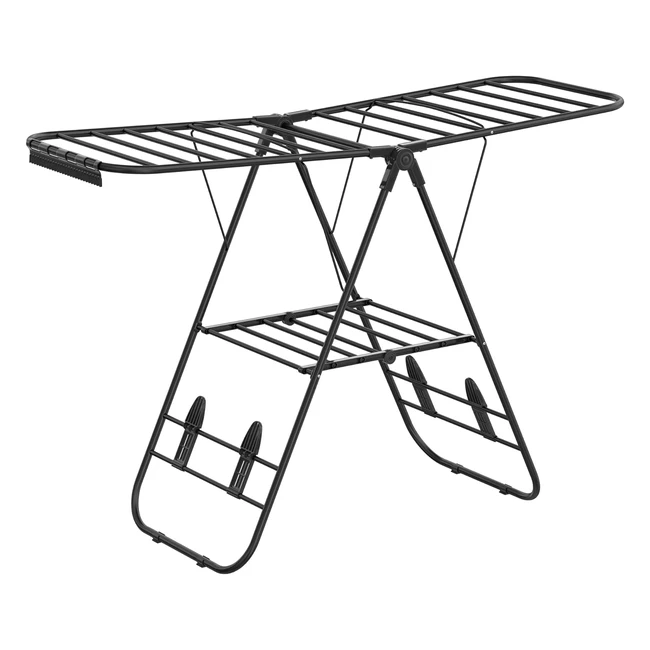 Songmics Clothes Airer Foldable Drying Rack with Adjustable Wings - Steel Black 