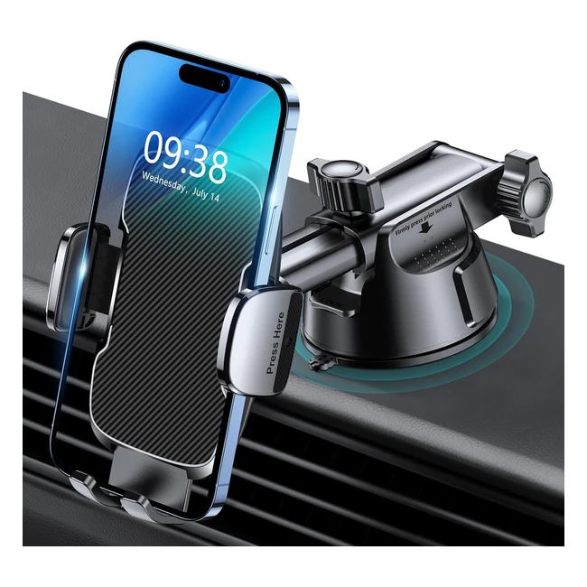 Support téléphone voiture ventouse militaire - Base robuste - Porte téléphone voiture 360° - Un bouton de libération - Pour tableau de bord/pare-brise/bureau - 40-70 smartphone