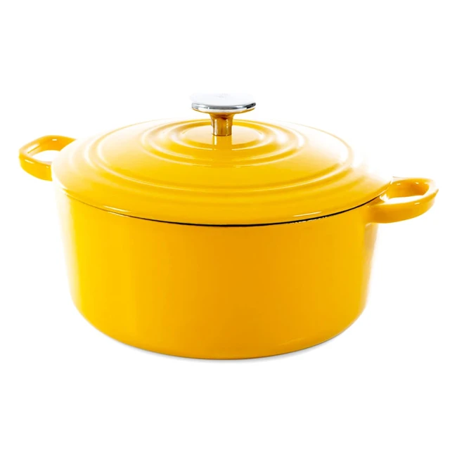 Cocotte en fonte maille avec couvercle, adaptée à tous les types de cuisinières, induction et four - 28 cm, 6.7L, jaune ensoleillé