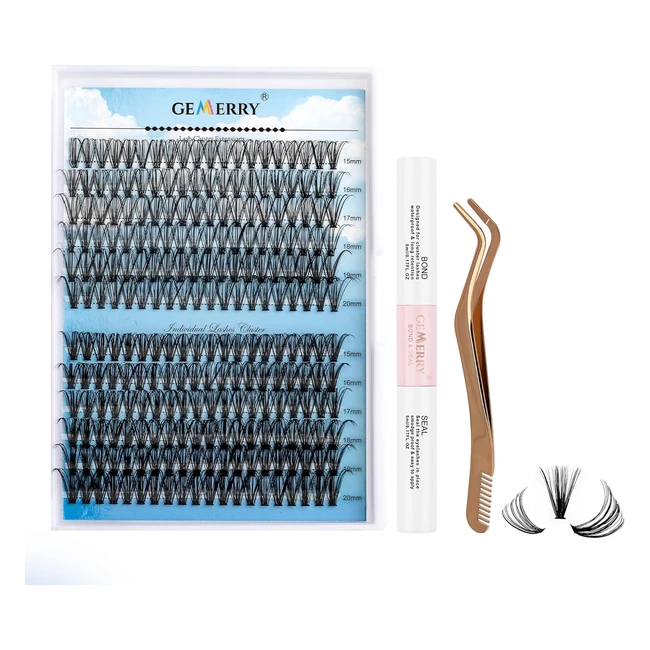 Kit d'extension de cils individuel Gemerry - 240pcs, C curl 15-20mm, avec colle et pince applicateur