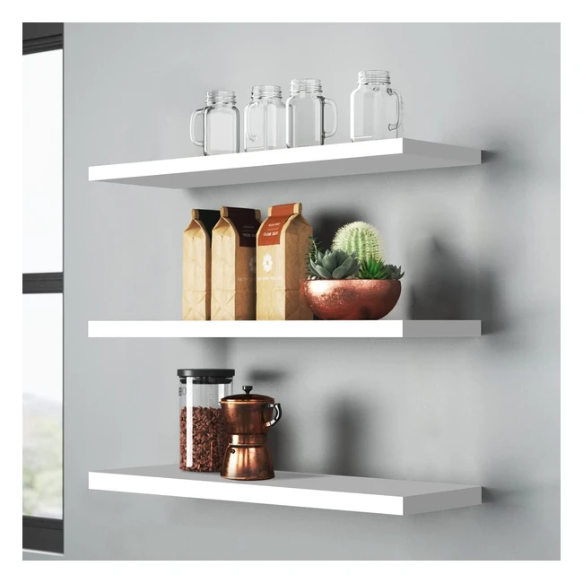 Set of 3 Wall Floating Shelves - Wood Wall Shelves for Living Room Bedroom Bathroom - White