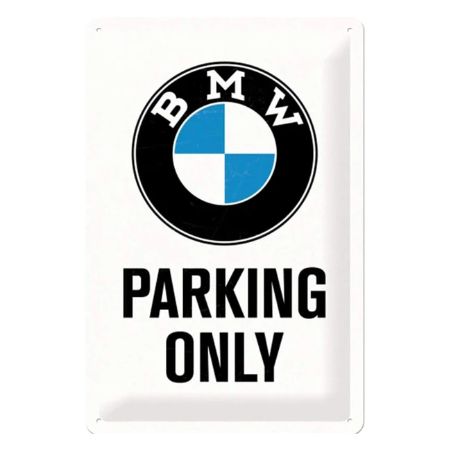 Placa decorativa metálica BMW Parking Only - Blanco y Azul - 20 x 30 cm
