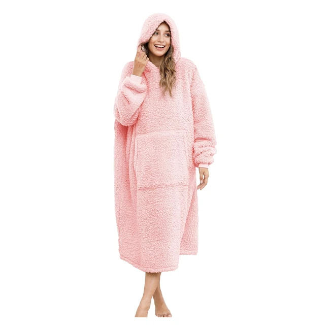 Coperta Oversize Sherpa Indossabile con Cappuccio - Calda e Confortevole - Rosa