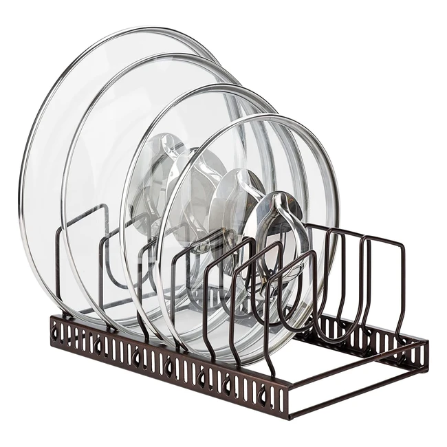 Toplife Pot Lid Organiser Rack - 7 Adjustable Compartments - Brown