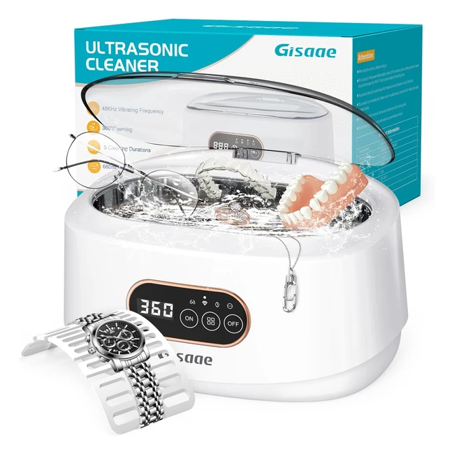 Gisaae Ultrasonic Cleaner 48000Hz - Powerful 360 Cleaning - Jewelry Glasses 