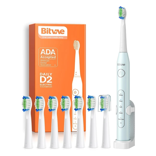 Bitvae D2 Ultrasonic Electric Toothbrush for Adults and Kids - 8 Brush Heads - 5