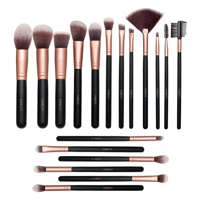 18-Piece Rose Golden Makeup Brush Set - Premium Synthetic Wood Handle Brushes for Face and Eye