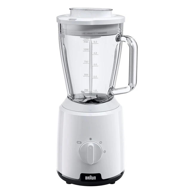 Braun PowerBlend 1 JB1050WH Mixer mit 1,5 l Glas-Mixaufsatz, Küchenhelfer zum Zerkleinern, Pürieren und Mixen, Eis crush Funktion, 2 Geschwindigkeiten, 600 Watt, Weiß