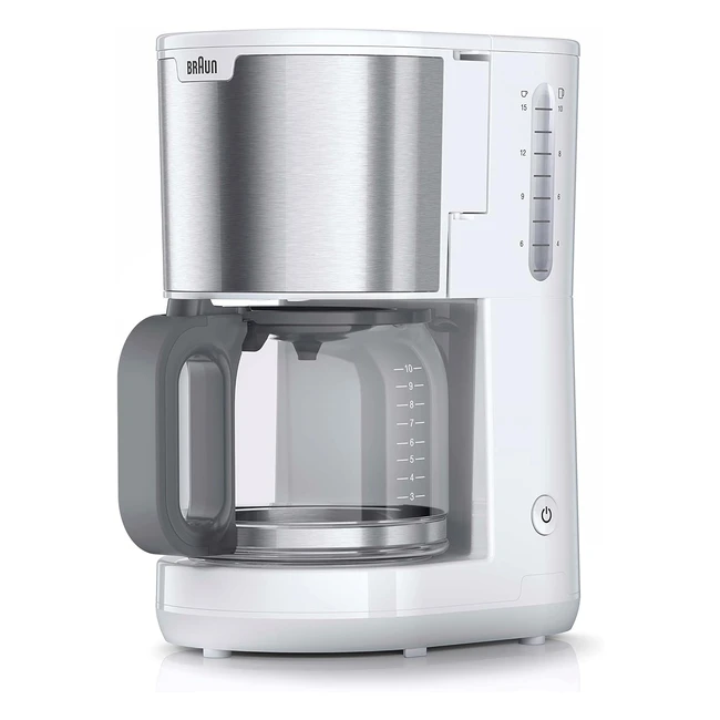 Braun Purshine KF 1500 WH Kaffeemaschine, Filterkaffeemaschine mit Glaskanne, Optibrewsystem, 10 Tassen, 1000 Watt