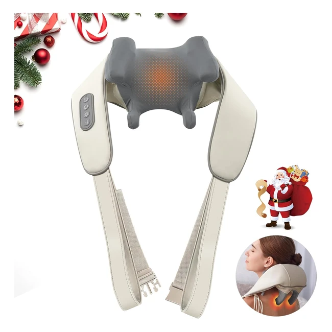 Shiatsu Neck Massager with Heat - Deep Tissue Pain Relief - Electric Kneading - Christmas Birthday Gifts