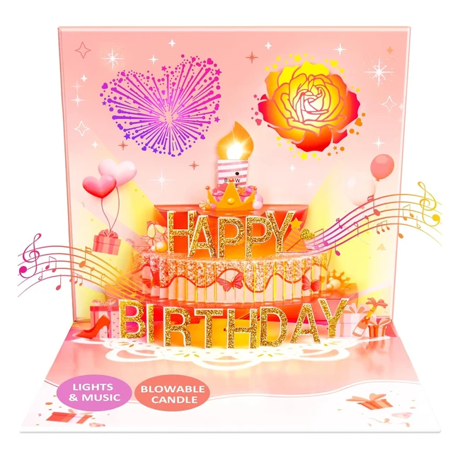Fitmite Birthday Cards - Musical Pop Up Happy Birthday Card with Light and Blowa