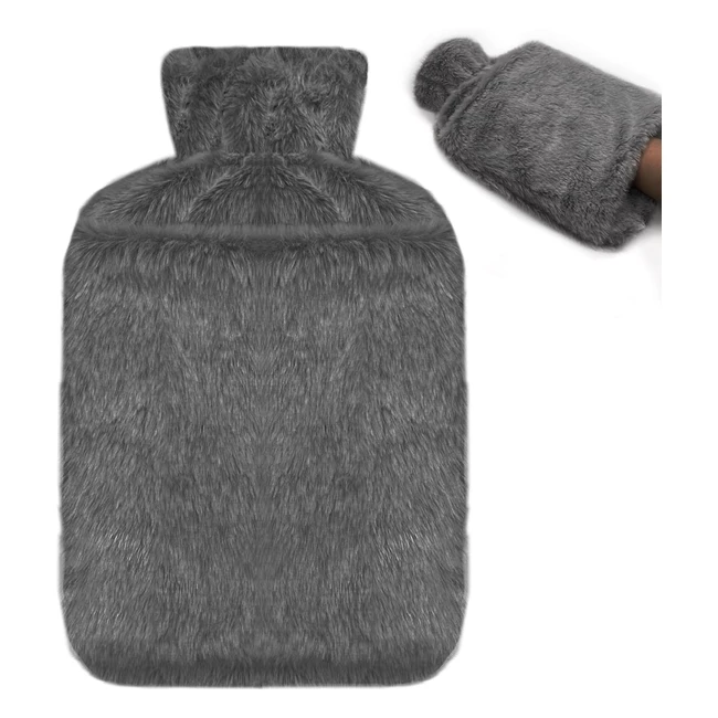 Bouillotte Eau Chaude Premium Jsdoin - Housse Non-tissé Velours - Réf. 123456 - Chauffe-main/Ventre/Cou - Bouillotte Antifuite Douce - Gris Foncé