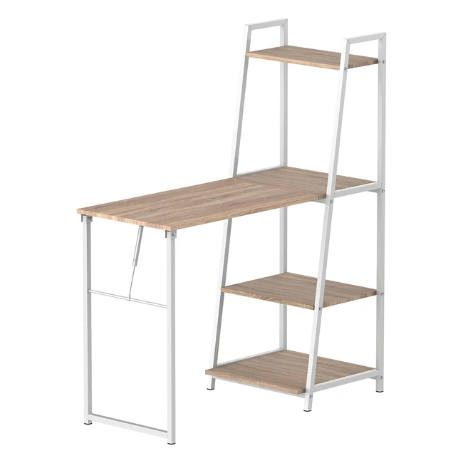 Bureau pliable rabattable Homcom, bibliothèque 2 en 1, imitation bois chêne clair et métal blanc