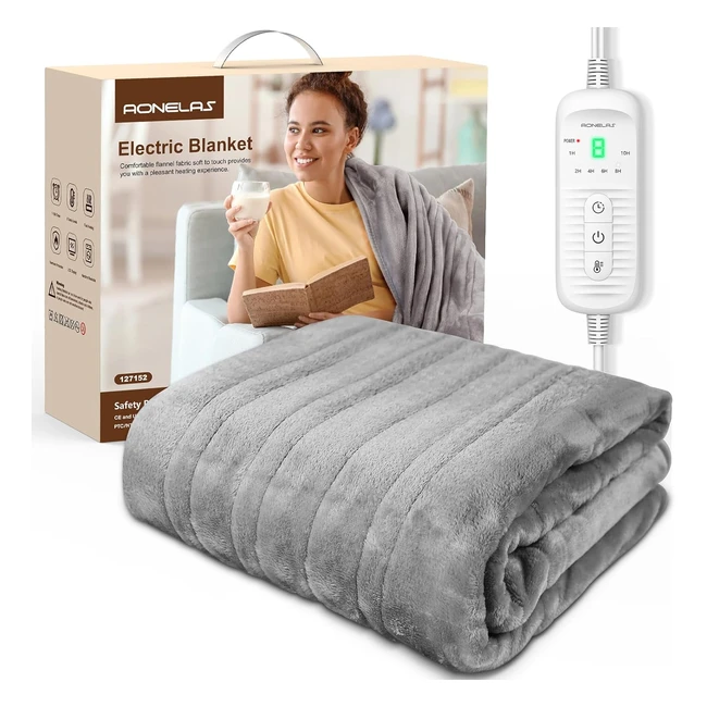 Aonelas Electric Heated Blanket - Double Side Flannel - 9 Heat Settings - 10 Hours Timer