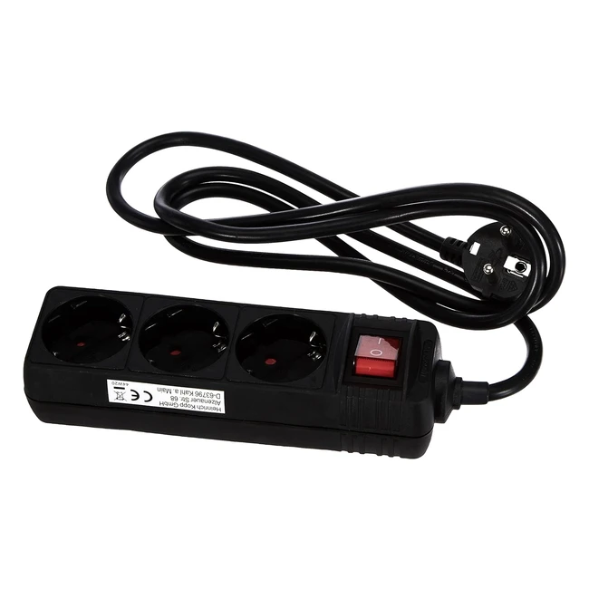 Kopp Steckdosenleiste 3-fach mit Schalter, 45° gedrehte Steckdosentöpfe, erhöhter Berührungsschutz, 14m Zuleitung, schwarz