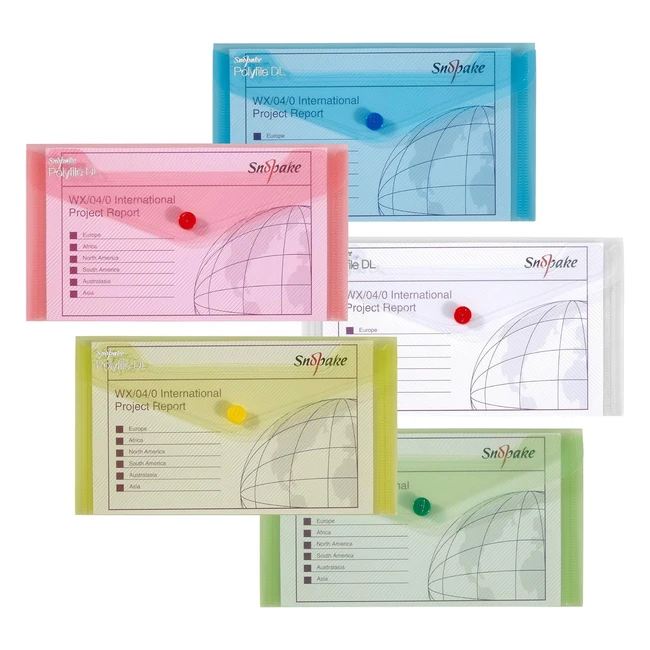 Snopake DL Polyfile Popper Wallet - Classic Assorted Pack of 5 Ref 10070 - Sec