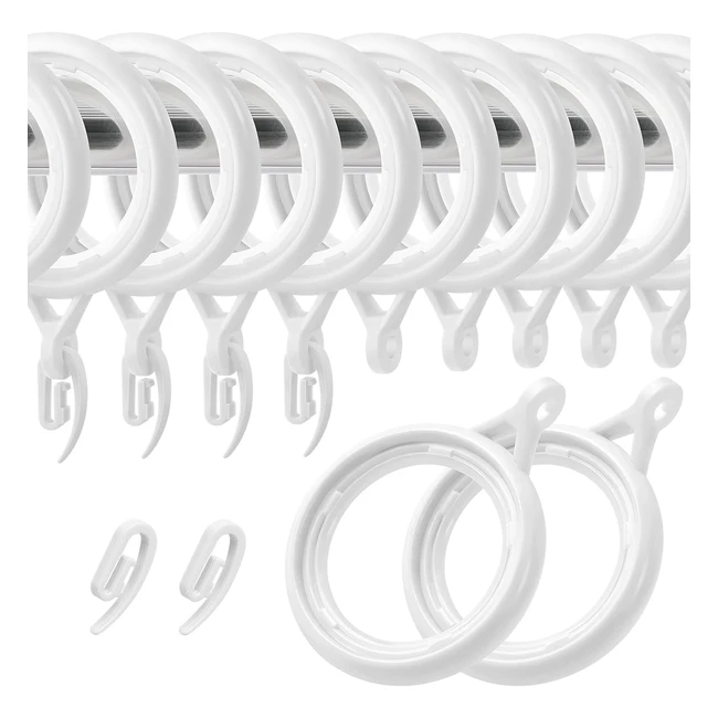 Paquete de 48 anillos de cortina y ganchos blancos 40mm - Resistente duradero y