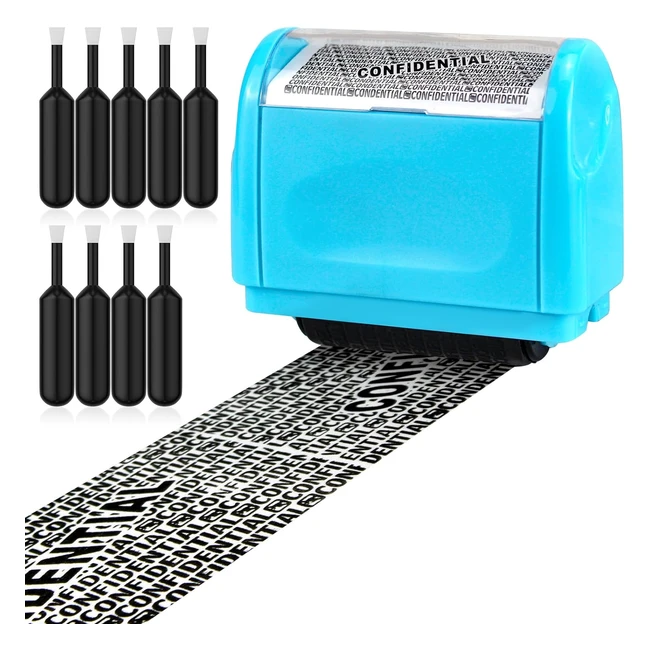 Confidential Roller Stamp - Identity Theft Protection - 9 Pack Refills - Privacy Safety - Blue