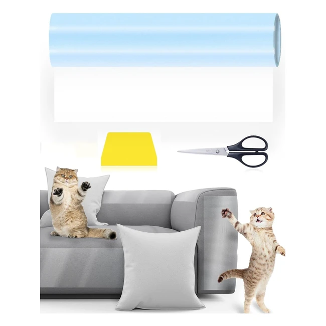 Protection Canapé Chat Anti Griffe - Protecteur de Meubles pour Chat - Sticker Transparent - 30cm x 3m