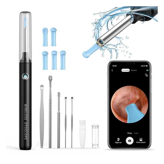 Otoscope Oreille Hopefox 1080p - Caméra Étanche IP67 - Kit de Nettoyage avec 6 Lumières LED - Compatible iPhone iPad Android