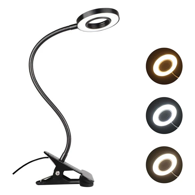 Akynite Clip On Clamp Light - 3 Colors, 10 Dimmable Brightness, 48 LED Tattoo Lamp - USB - Black