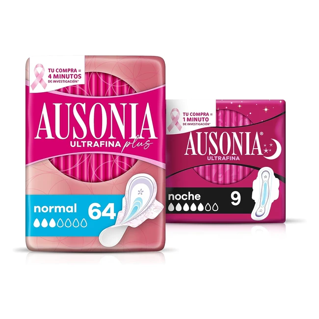 Ausonia Ultrafina Plus - Pack de 2 - 64 compresas normales  9 compresas noche -