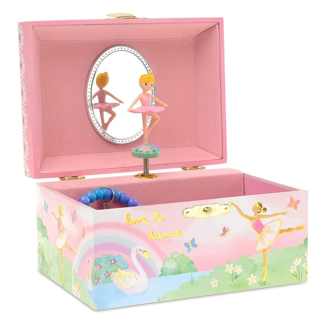 Boîte à bijoux musicale fille avec ballerine arc-en-ciel et feuille dorée - Mélodie Le Lac des Cygnes