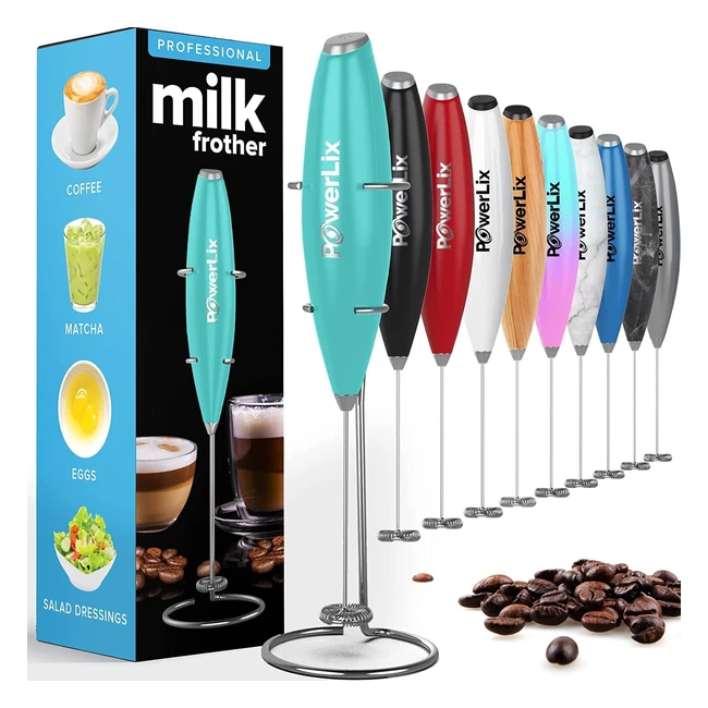 Powerlix Mousseur Lait Électrique avec Support en Acier Inoxydable - Crée une Mousse Crémeuse en 20s - Idéal pour Latte, Cappuccino et Chocolat Chaud