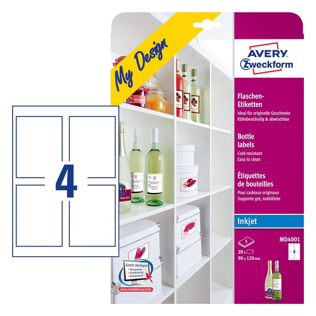 Etichette Avery Zweckform per bottiglie DIN A4 - Confezione da 20