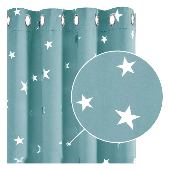 Deconovo Eyelet Blackout Curtains - Thermal Insulated Noise Reducing - Silver Star Foil Printed - 52x63 inch - Sky Blue - 2 Panels