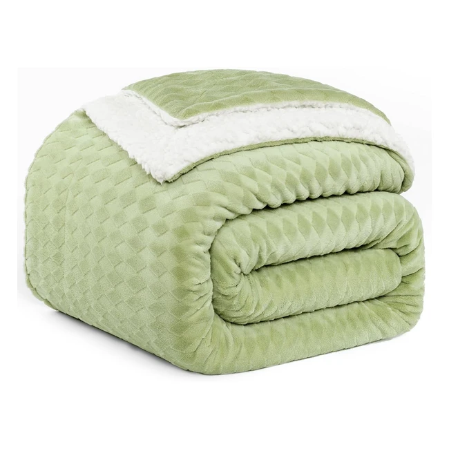 Manta Sherpa Panxhome 160x200 cm - Terciopelo de Leche - Rombico - 470gsm - Caliente y Cómoda - Verde