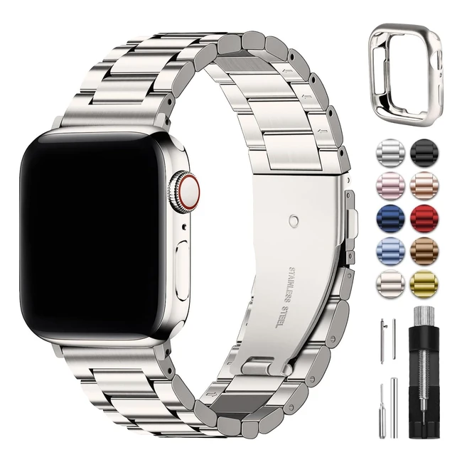 Bracelet Apple Watch Fullmosa 44mm45mm42mm en Acier Inoxydable - Compatible iWatch Series 987654321 SE SE2 - Pour Hommes et Femmes