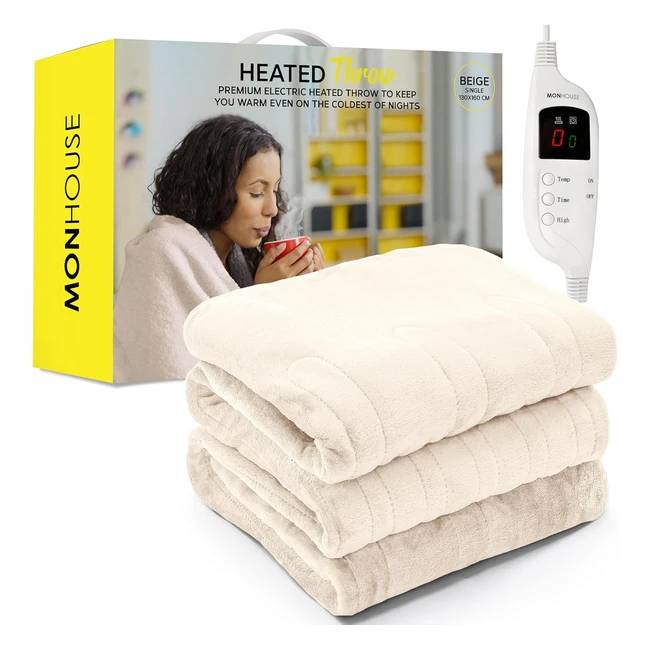 Monhouse Heated Throw Electric Blanket - 9 Heat Settings Timer up to 9 Hours - 