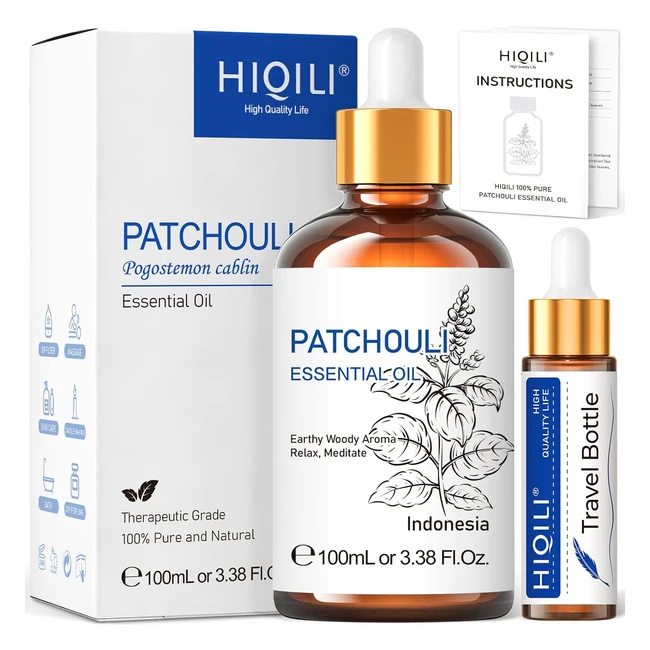 Hiqili Patchouli Essential Oil - Pure Natural for Perfume Making, Diffuser, and Skin - 338 fl oz