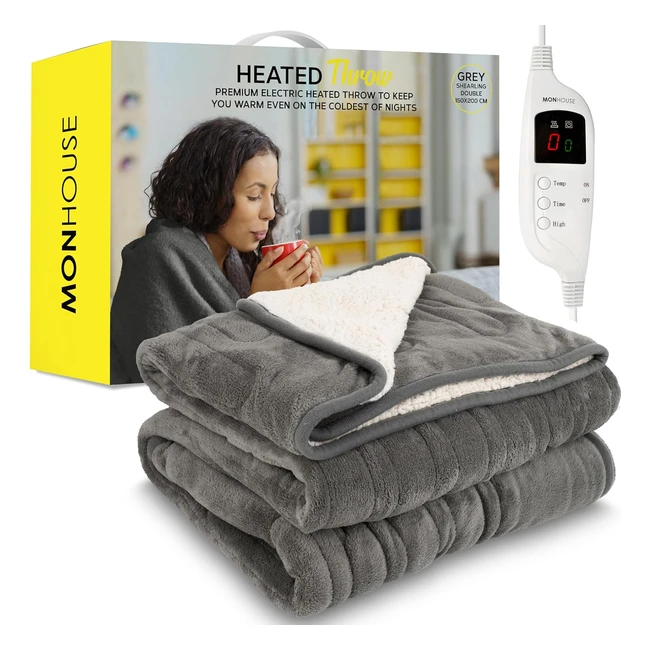 Monhouse Heated Throw Electric Blanket - Timer up to 9 Hours - 9 Heat Settings -