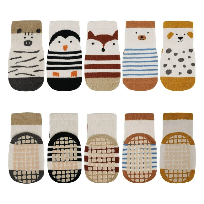 Chaussettes antidérapantes Vicloon BB - 5 paires - Coton 100% - Confortables et sécurisées