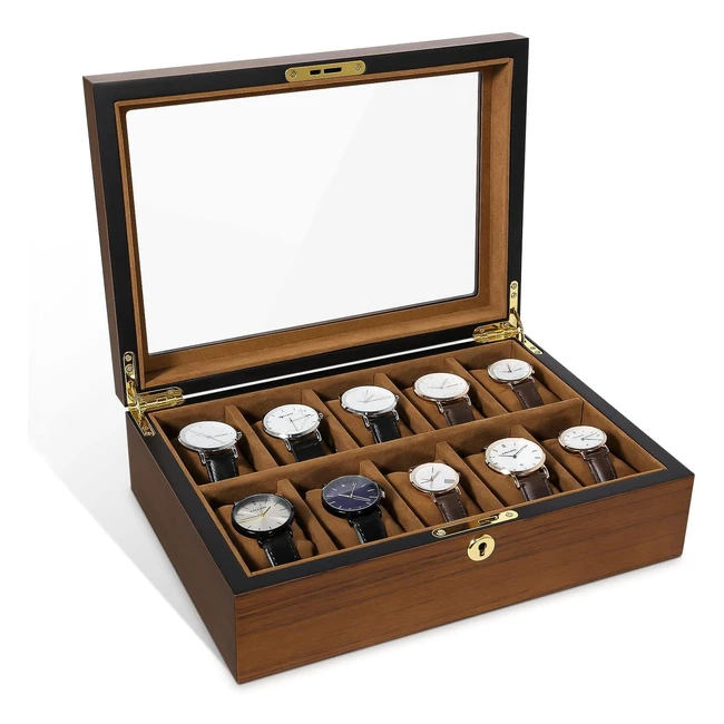 Uten Watch Box - 10 Slots - Wooden - Golden Lock - Men Women - Gift