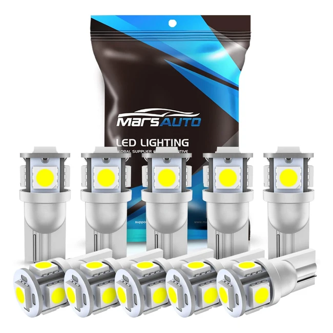 Marsauto 194 LED Light Bulb - White 6000K - Pack of 10 - High Power SMD LEDs