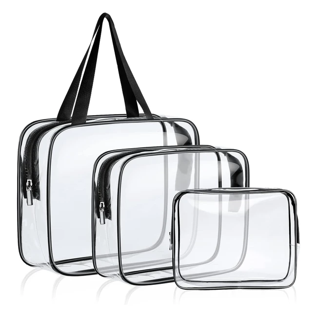 Clear Toiletries Bag 3 Pack - PVC Waterproof Carry Pouch - TSA Approved - Multisize Cosmetic Makeup Bags