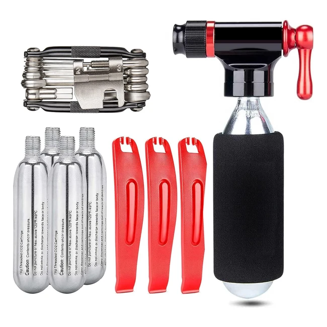 Kit Gonfiaggio CO2 Kadacha - Cartucce Filettate 5x16g CO2 - Valvole Presta e Schrader Compatibili - Pompa CO2 Portatile per Pneumatici Bici - Multiattrezzo per Bicicletta e Kit di Riparazione